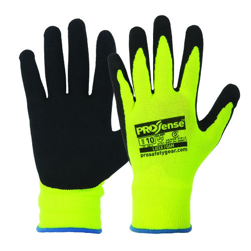 PRO GLOVE BLACK LATEX FOAM ON HI VIS YELLOW NYLON LINER 7